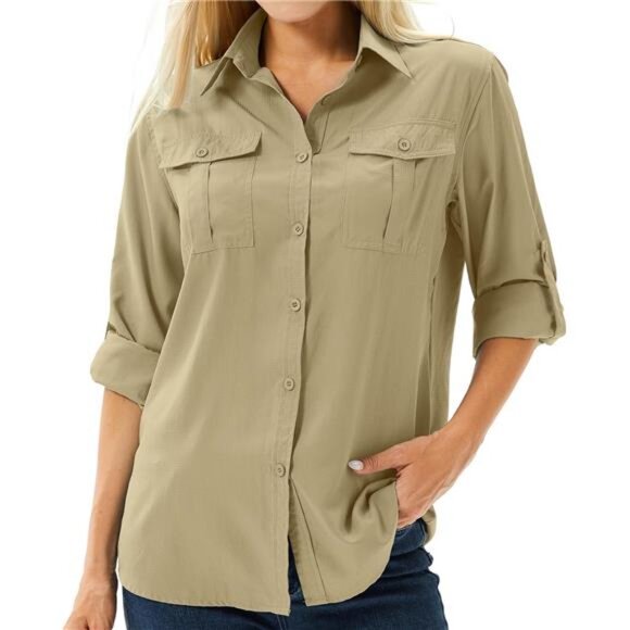 Womens Safari Shirts Long Sleeve UV Protection Hiking Fishing UPF 50+ - Picture 1 of 7